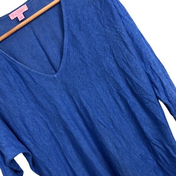 Lilly Pulitzer Women's M/L Sweater 100% Linen Tunic V-Neck Coastal Resort Preppy - Picture 1 of 11